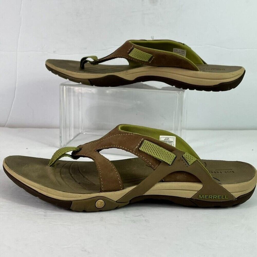 Merrell Women's Brown and Green Leather Thong Sandals - Picture 4 of 11